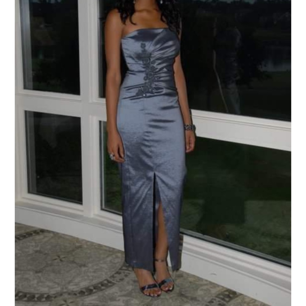 Slate Iridescent Gray Floral MIDI Dress with Slit